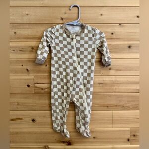 Milkberry 3-6 Months Bamboo Rayon Stretchy Tan White Checkered One Piece Footie